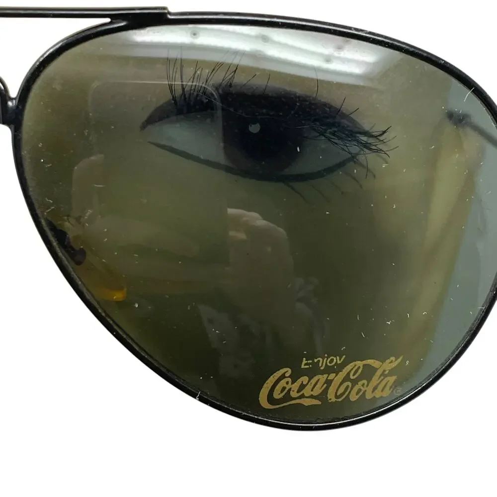 Coca-Cola Vintage Aviator Sunglasses Black Metal Frame Green Lens Coke Logo